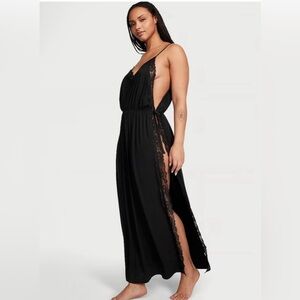 Victoria’s Secret Ribbed Modal Lace-Trim Long Slip Dress